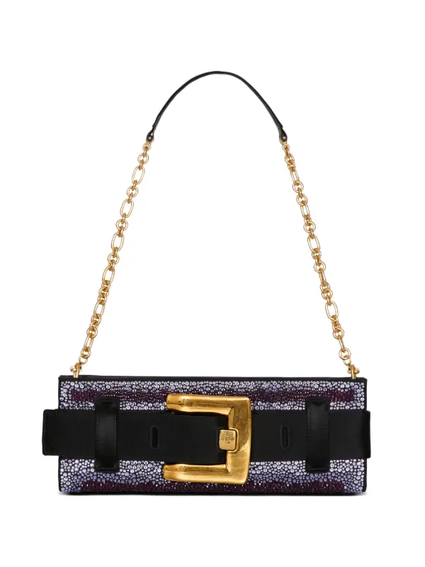 Balmain Anthem Crystal Satin Clutch Bag in Purple