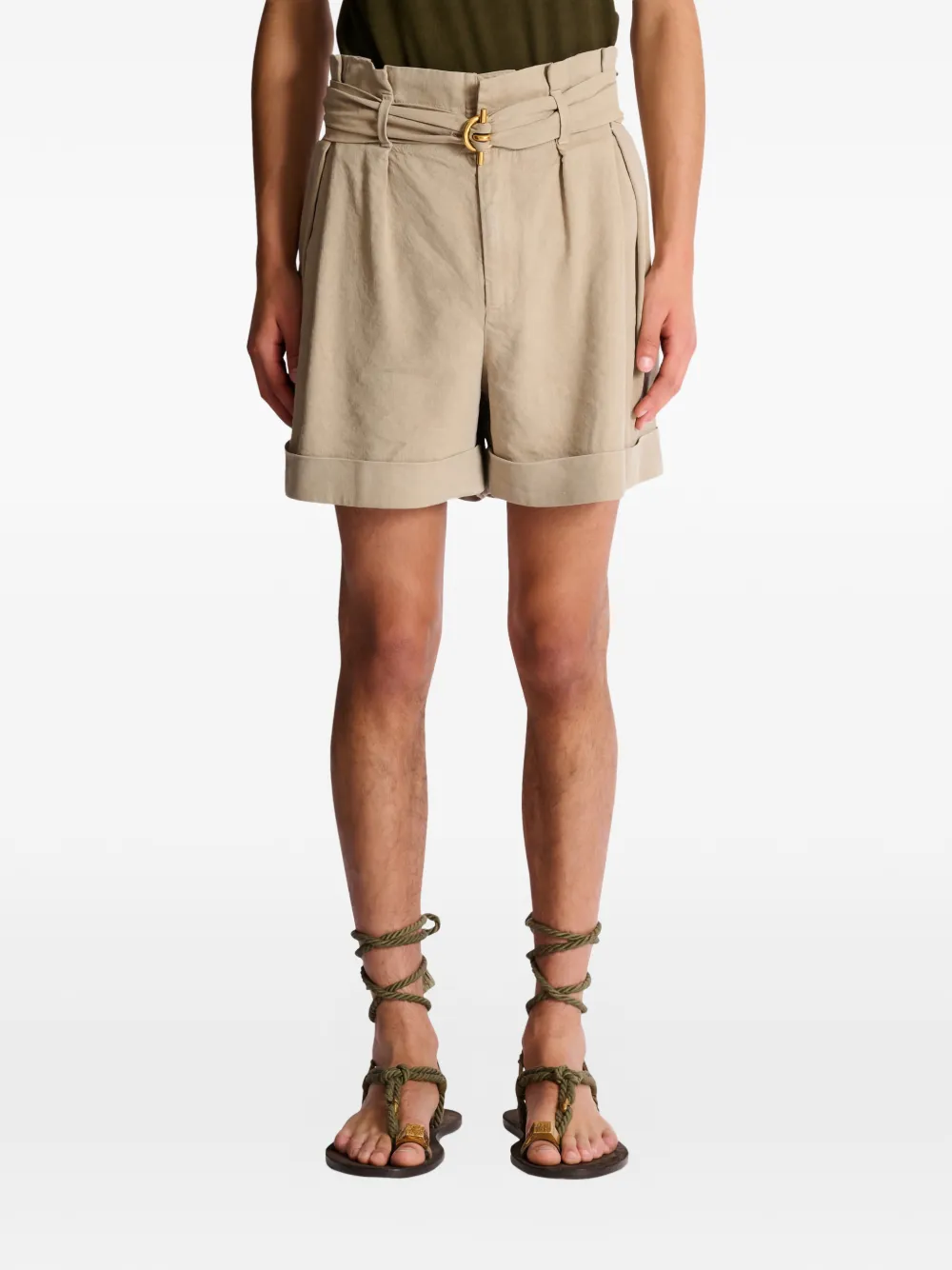  Balmain Belted-waist Tailored Shorts - Neutrals 