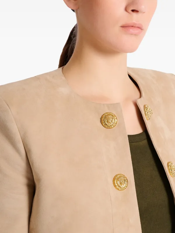 Balmain Button Cropped Leather Jacket | Neutrals | FARFETCH