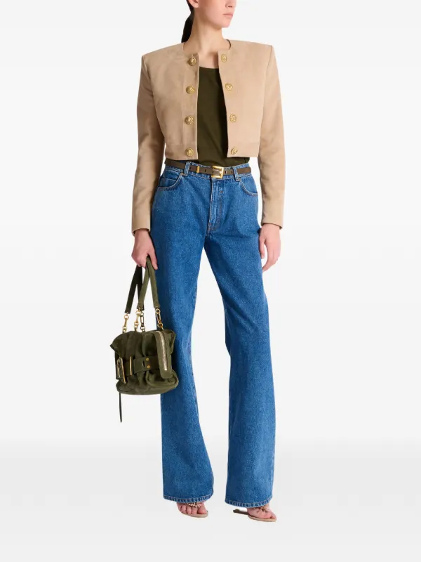 Balmain Button Cropped Leather Jacket | Neutrals | FARFETCH