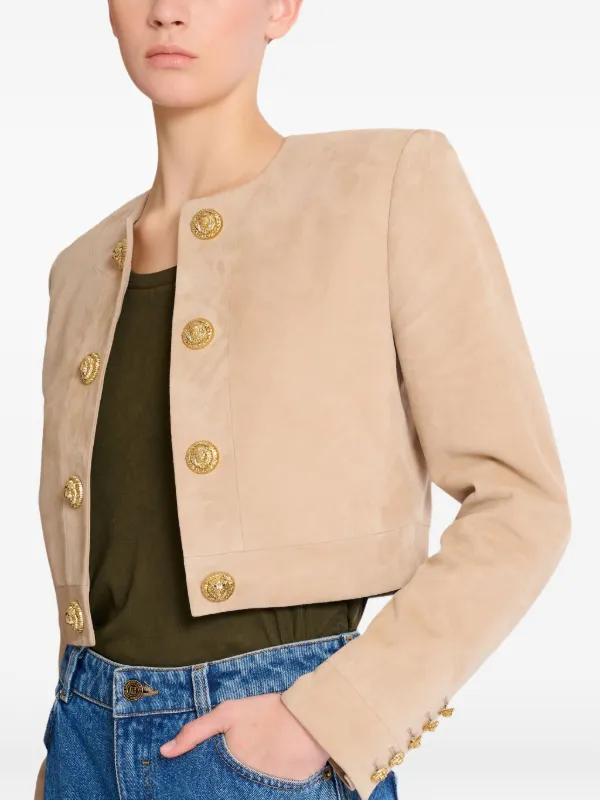 Balmain Button Cropped Leather Jacket | Neutrals | FARFETCH