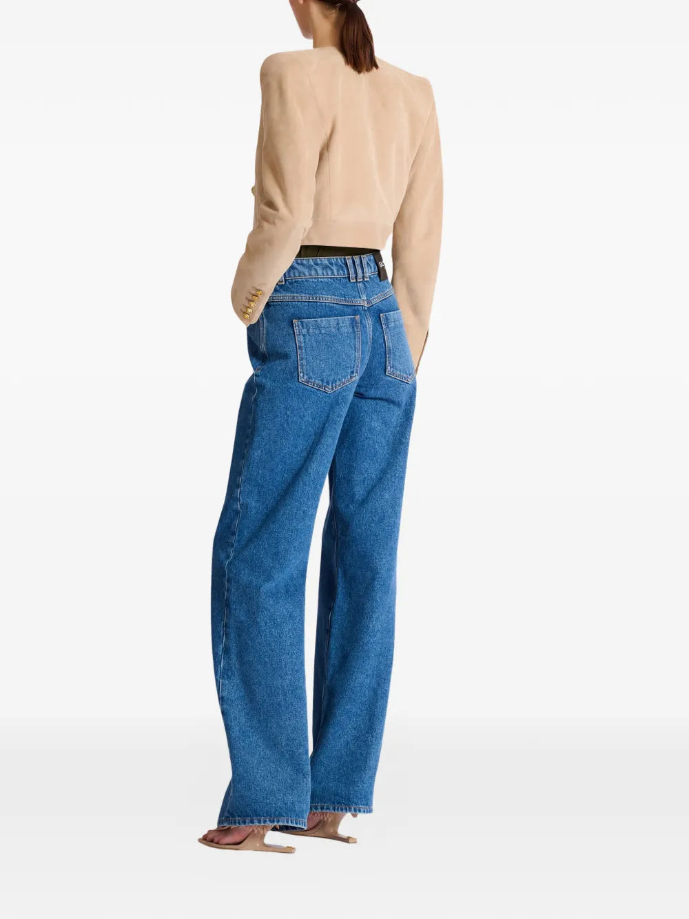 Balmain Cropped leren jack Beige