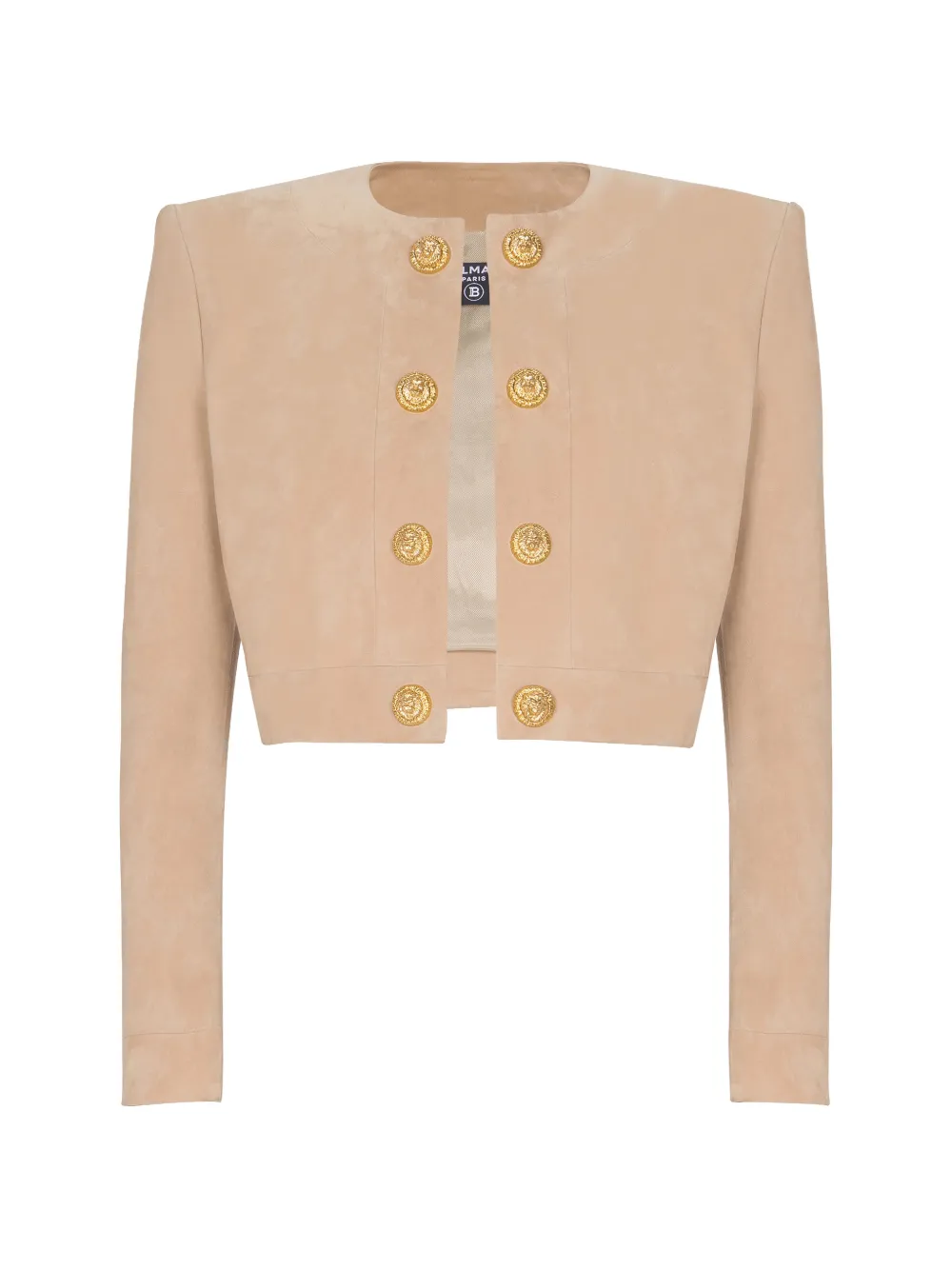 Balmain Cropped leren jack Beige