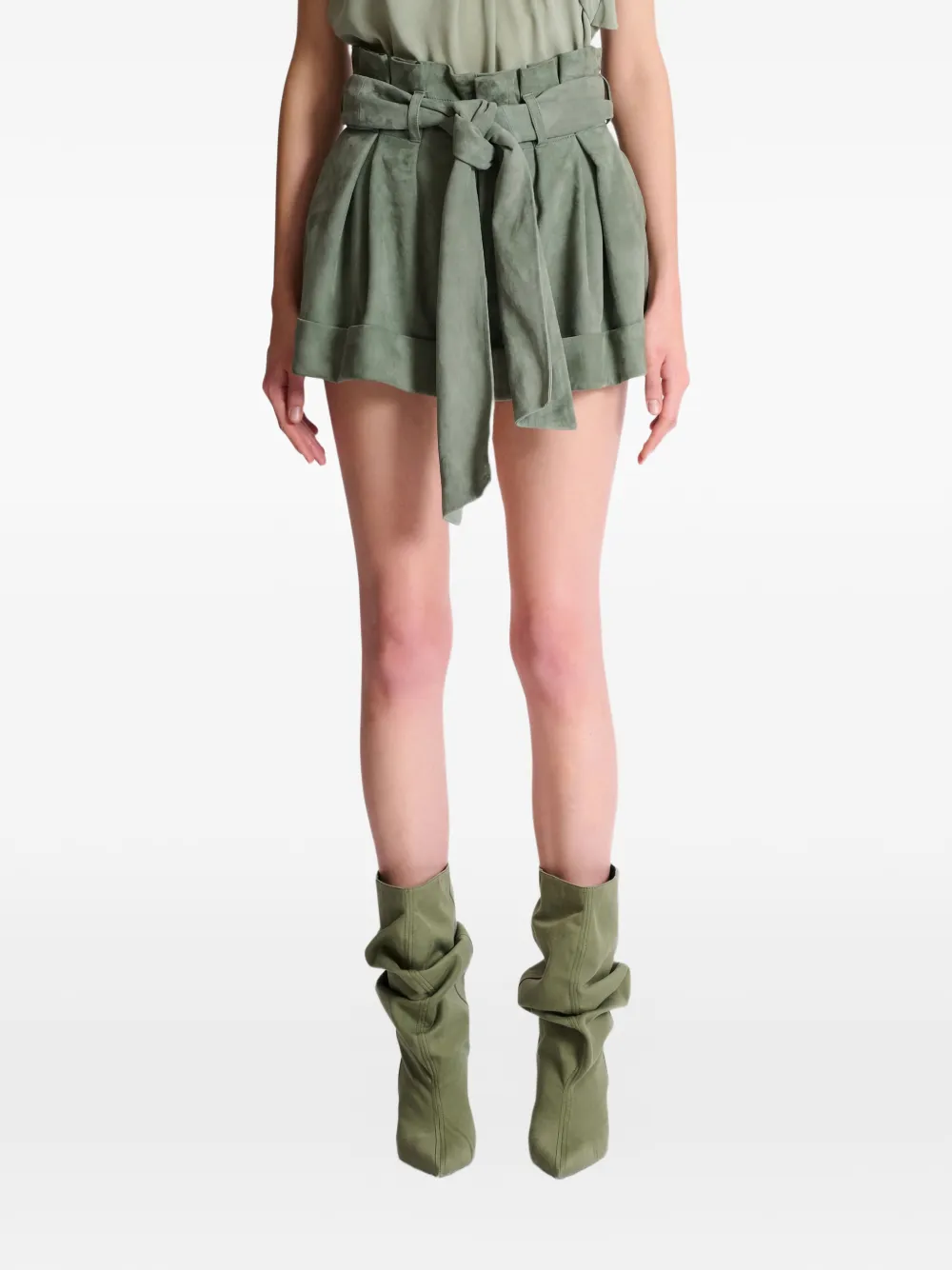 Balmain Leren shorts met strik Groen