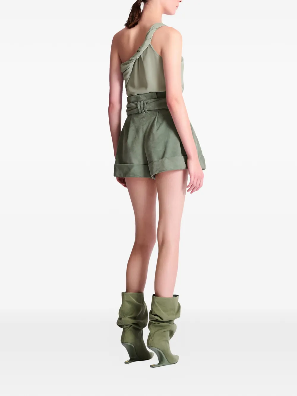Balmain Leren shorts met strik Groen