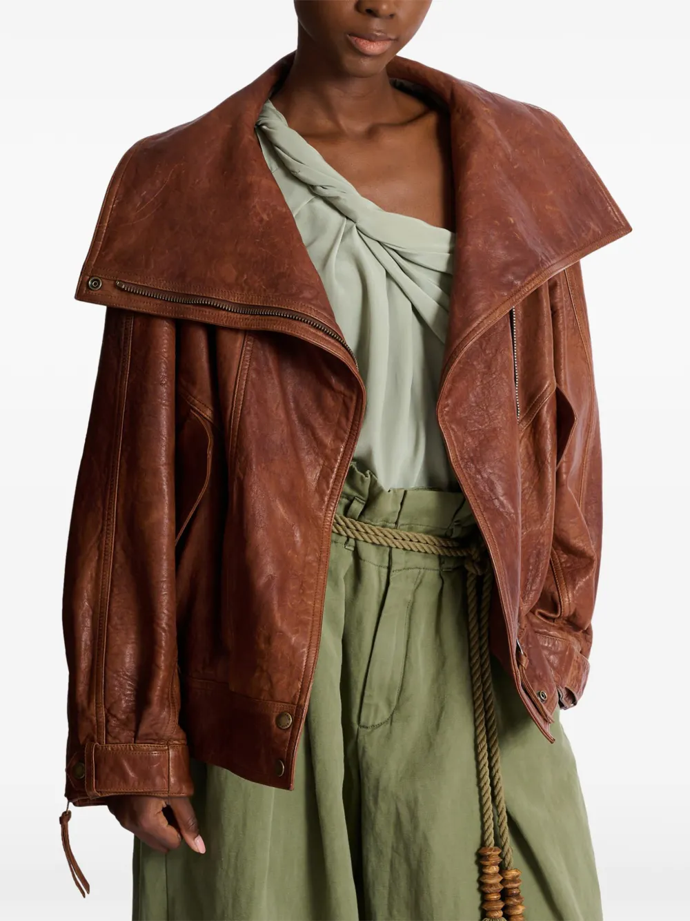 Balmain Lamsleren bomberjack met rits Bruin