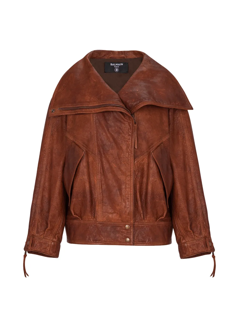 Balmain Lamsleren bomberjack met rits Bruin