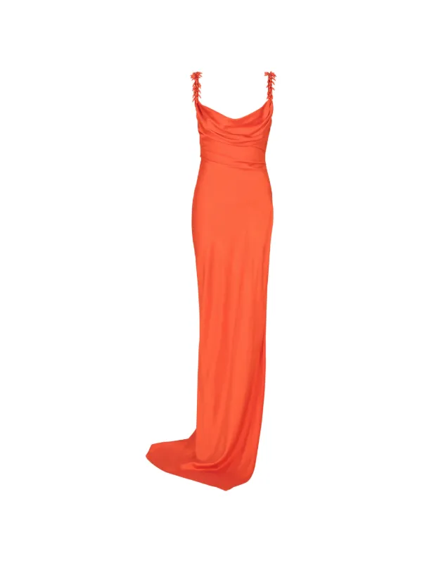balmain orange dress Balmain Women's Embroidered Straps Fluid Cocktail Dress - Rouge