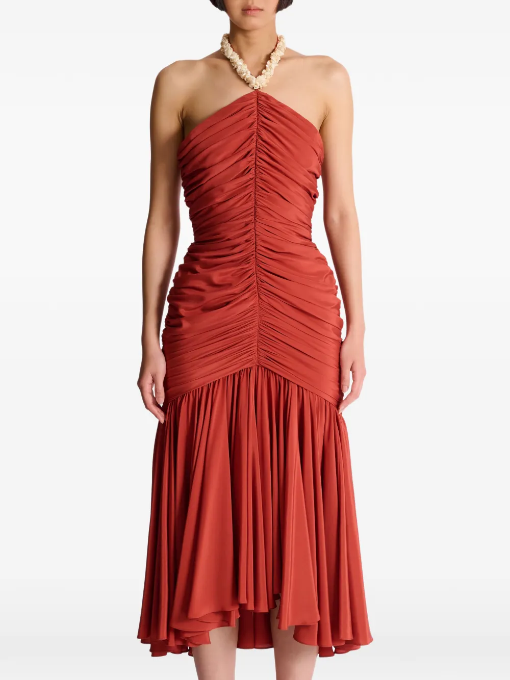 Balmain Midi-jurk met halternek Rood