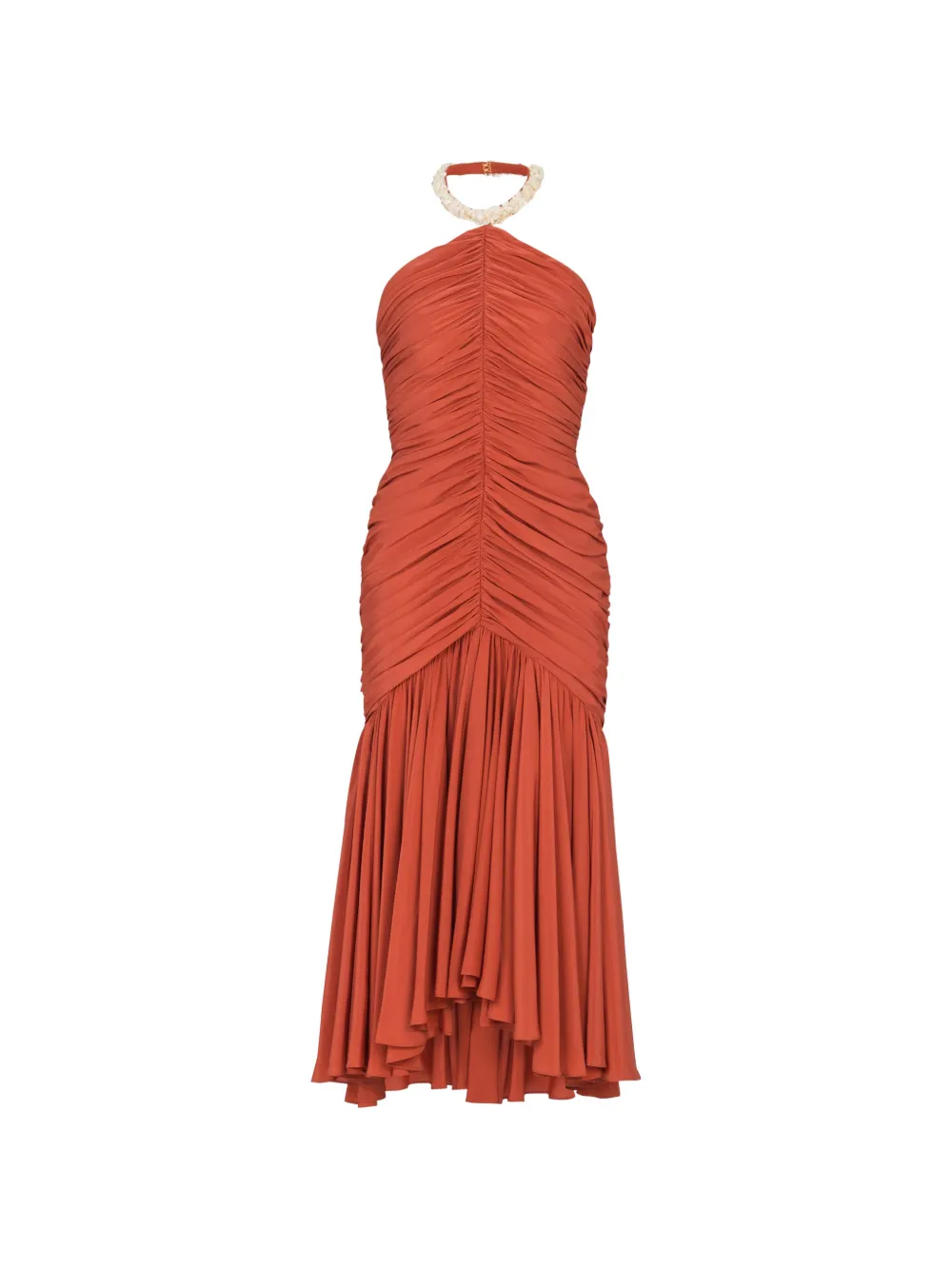 Balmain ruched halterneck midi dress - Red