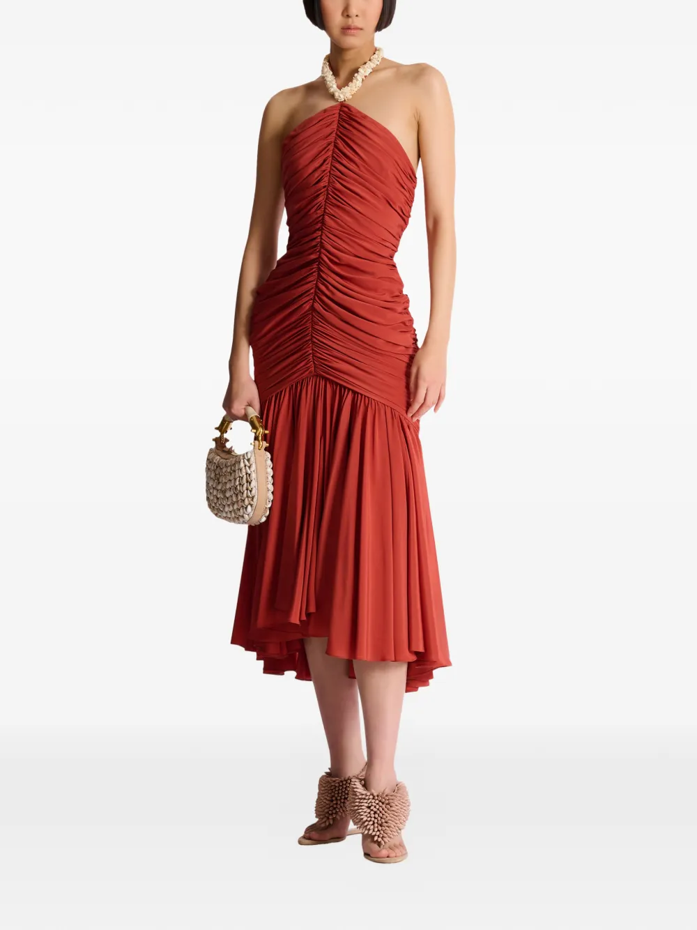 Balmain Midi-jurk met halternek Rood