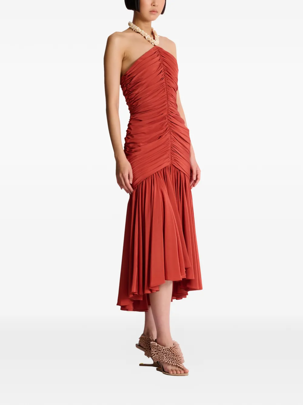 Balmain Midi-jurk met halternek Rood