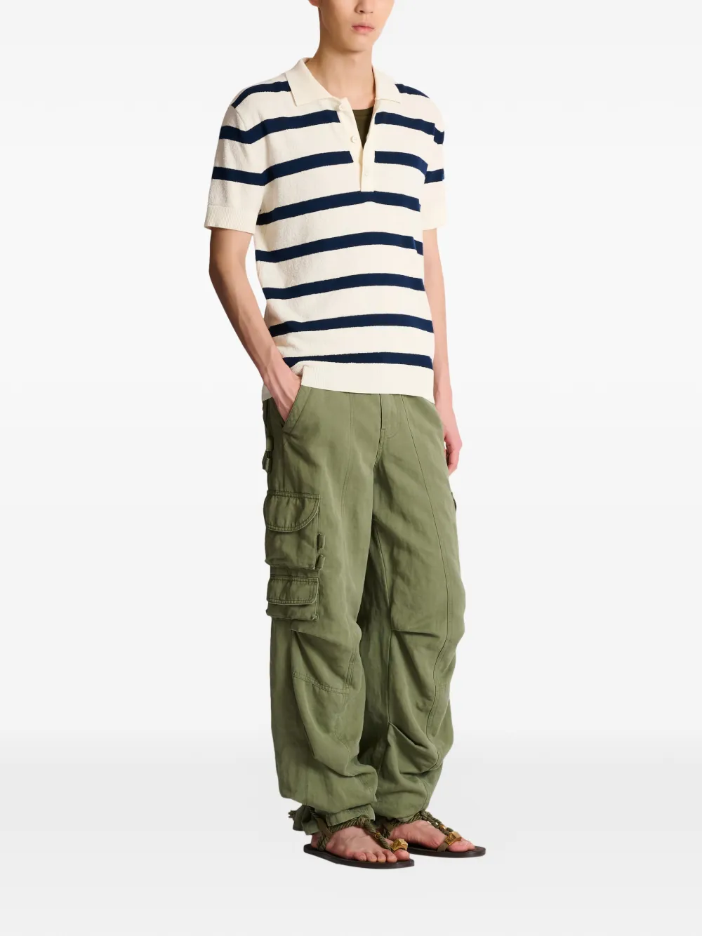  Balmain Striped-pattern Polo Shirt - Neutrals 
