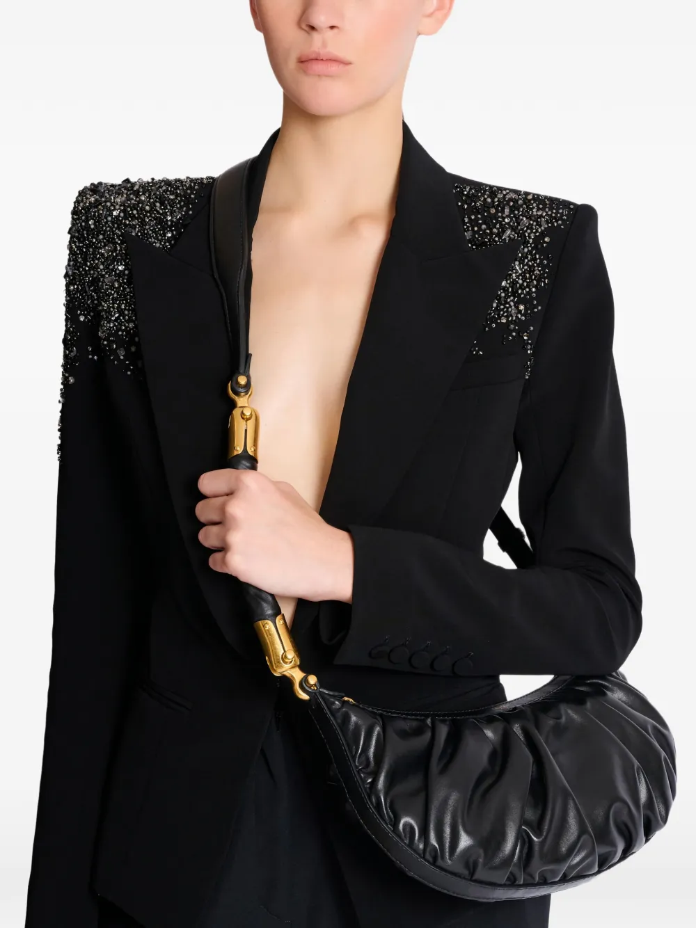 Balmain Ebene schoudertas met ruches Zwart
