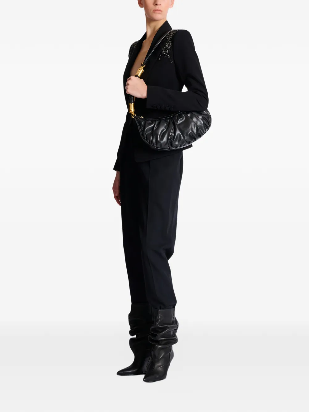 Balmain Ebene schoudertas met ruches Zwart