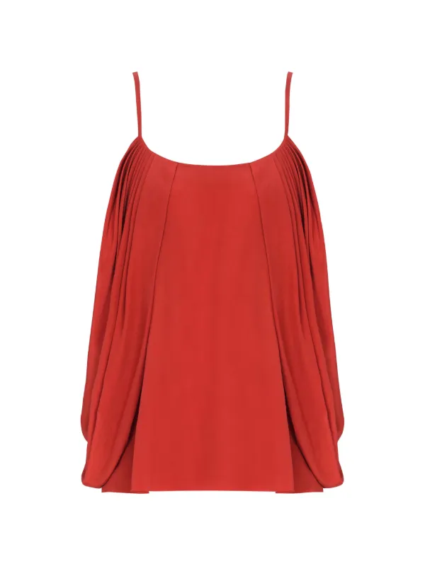 Balmain Draped Silk Crepe Top in Red