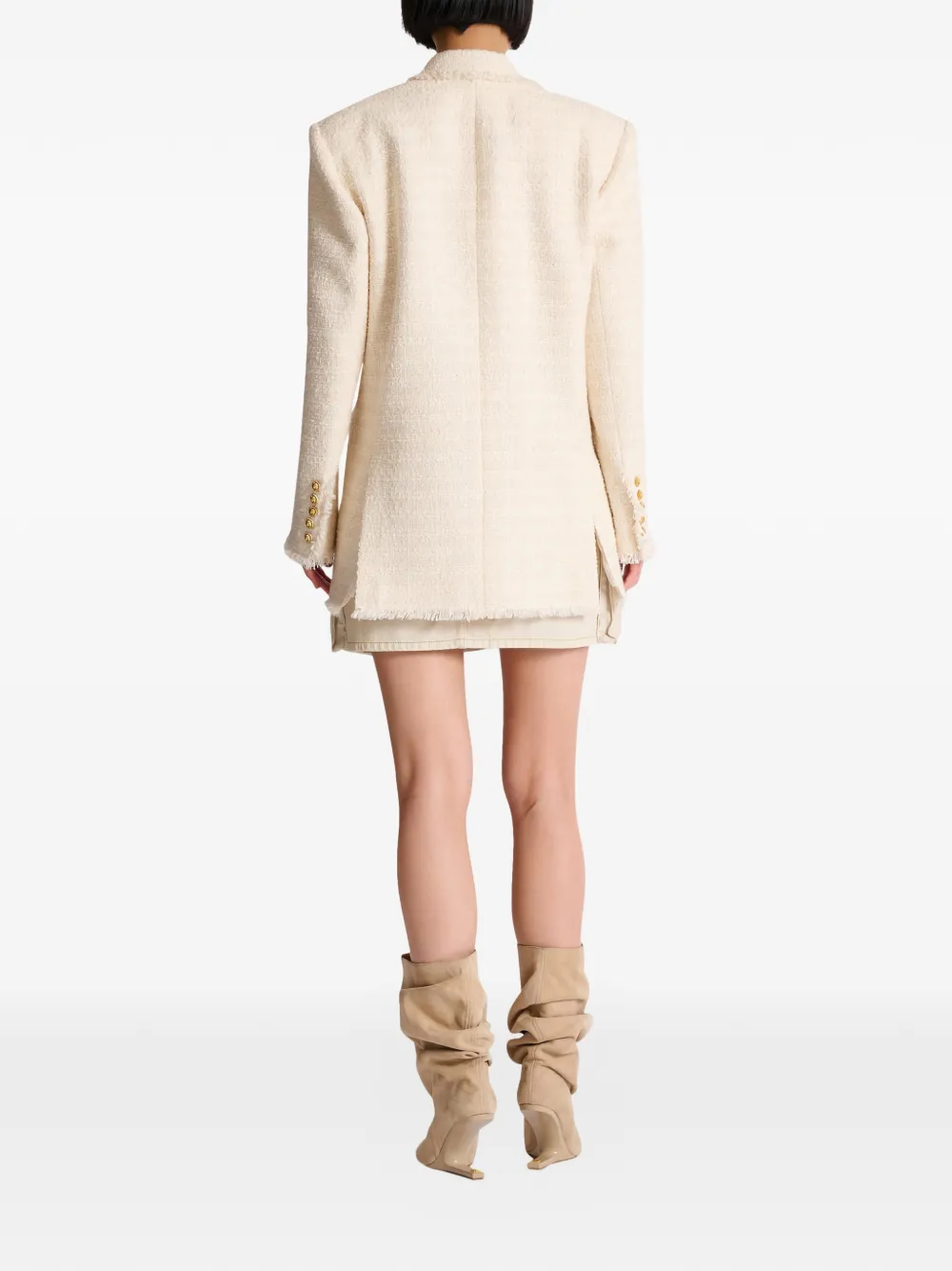 Balmain Tweed jack met franje en knopen Beige