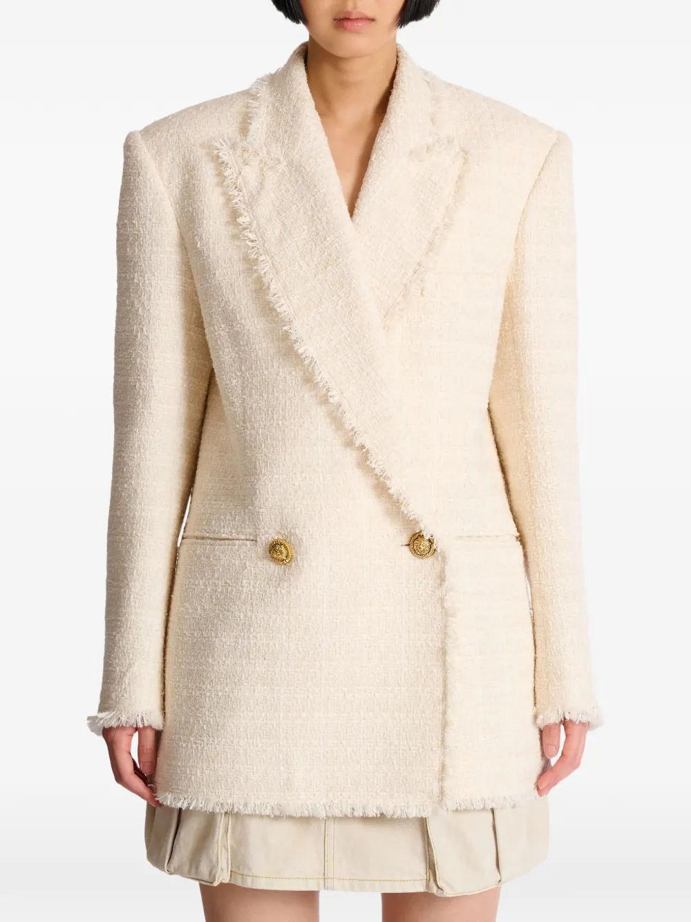 Balmain Tweed jack met franje en knopen Beige