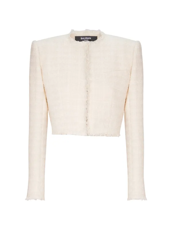 Balmain 34 オシャレ アイボリージャケット Balmain Spencer クロップド ツイードジャケット | ニュートラル