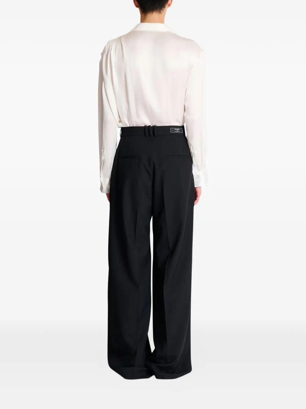 Balmain Wollen twill broek met brede plooien Zwart