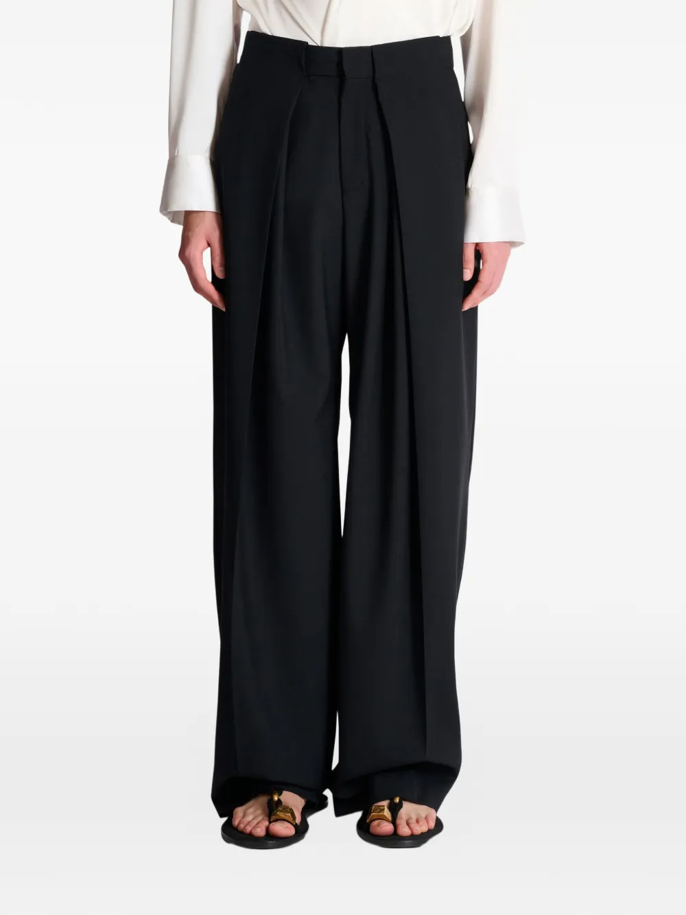 Balmain Wollen twill broek met brede plooien Zwart