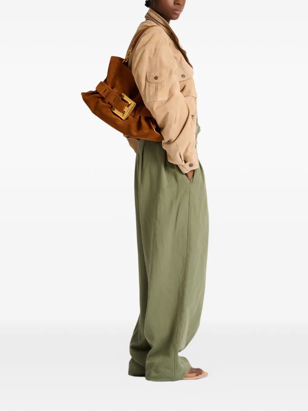 Balmain Medium Anthem suède schoudertas Bruin