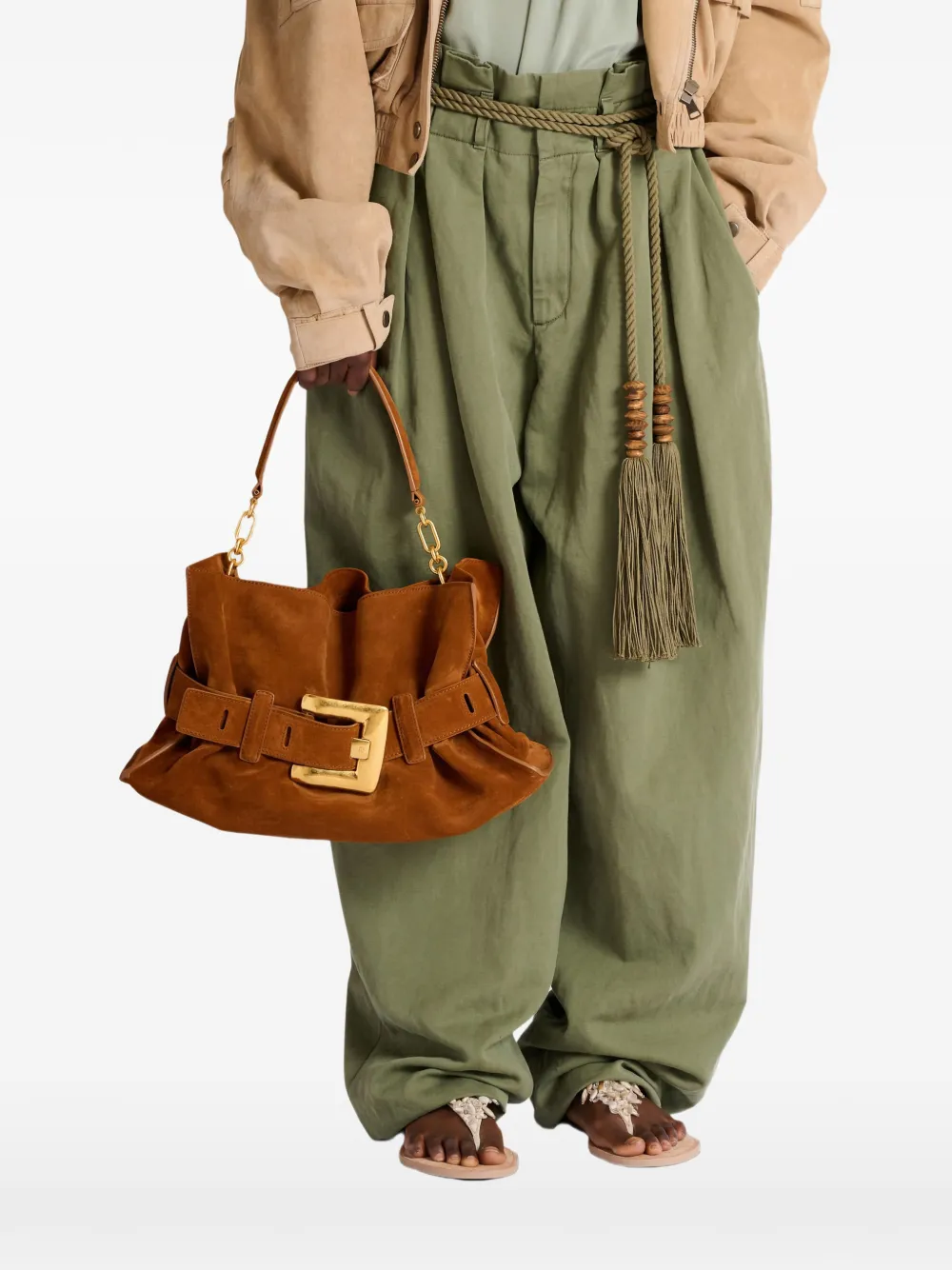 Balmain Medium Anthem suède schoudertas Bruin
