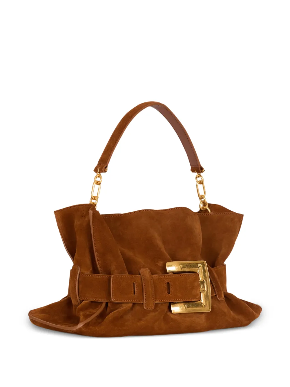 Balmain Medium Anthem suède schoudertas Bruin