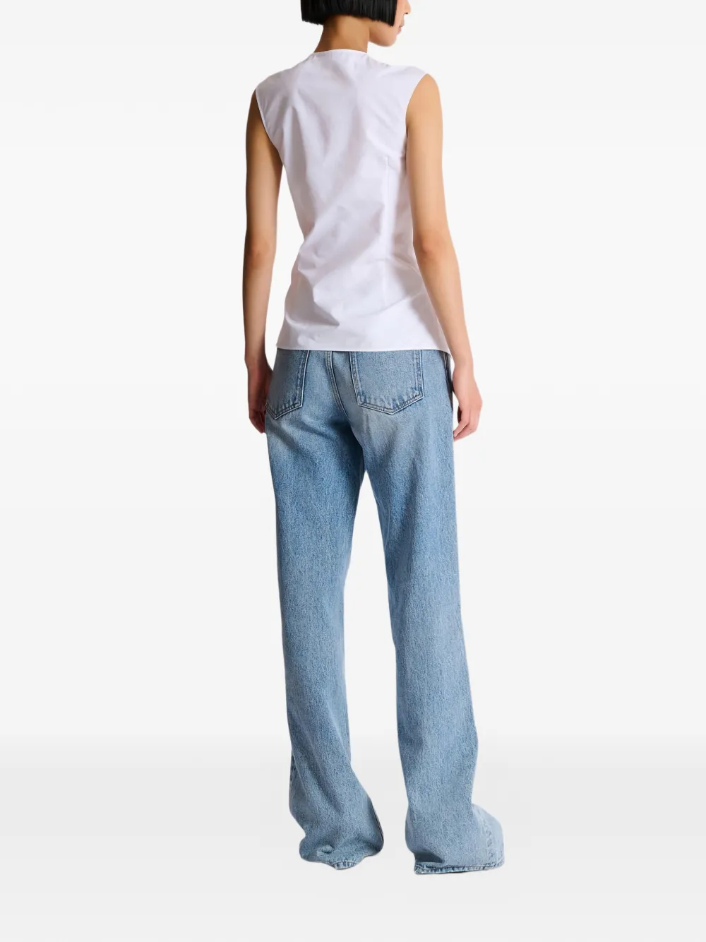 Balmain Gedrapeerd mouwloze katoenen popeline blouse Wit
