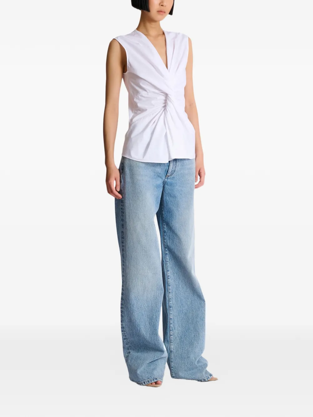  Balmain Draped V-neck Blouse - White 