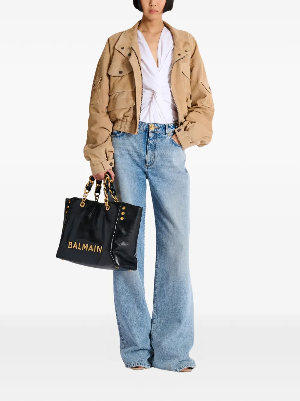  Balmain Draped V-neck Blouse - White 