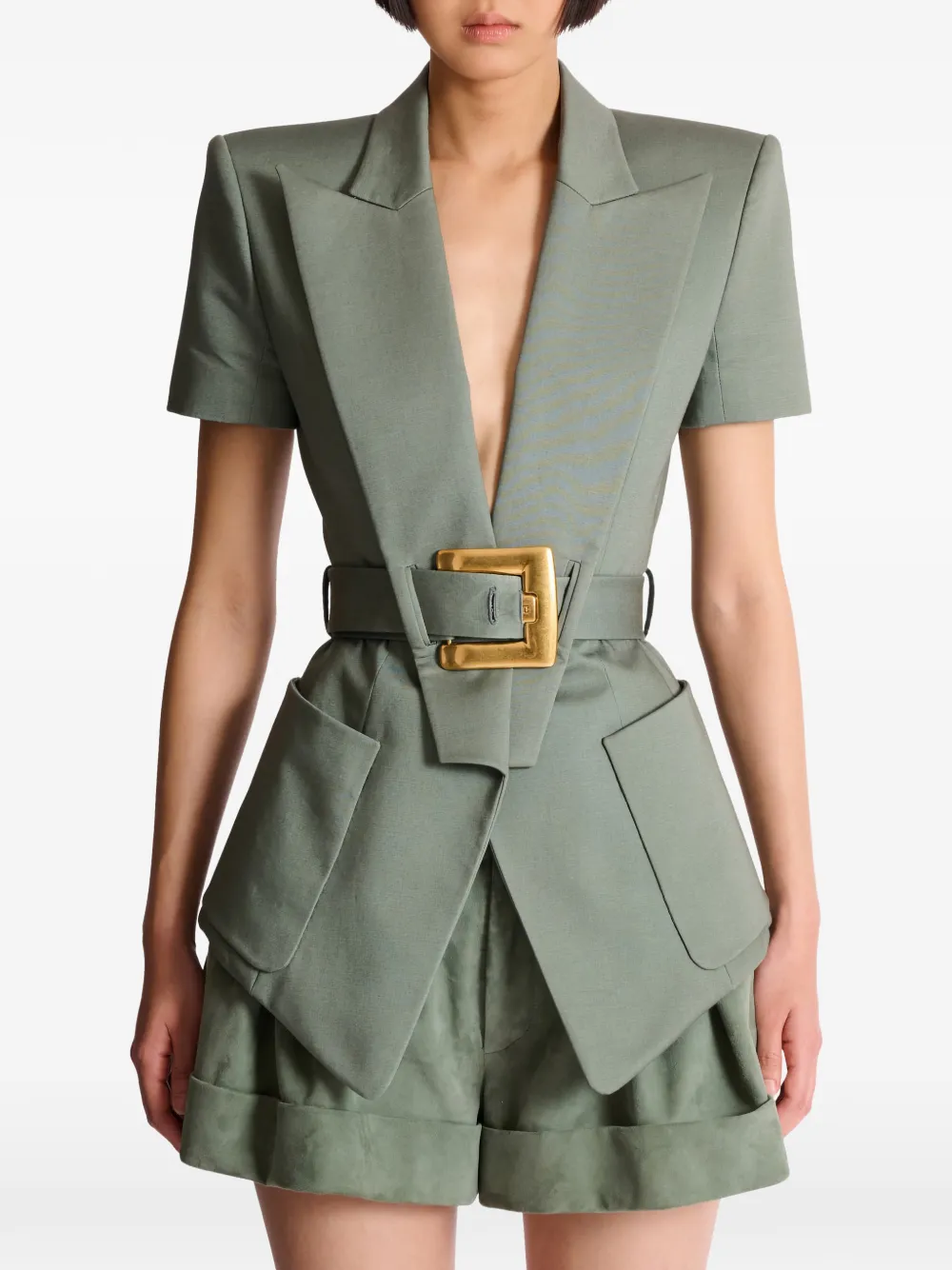 Balmain Anthem gabardine jack met ceintuur Groen