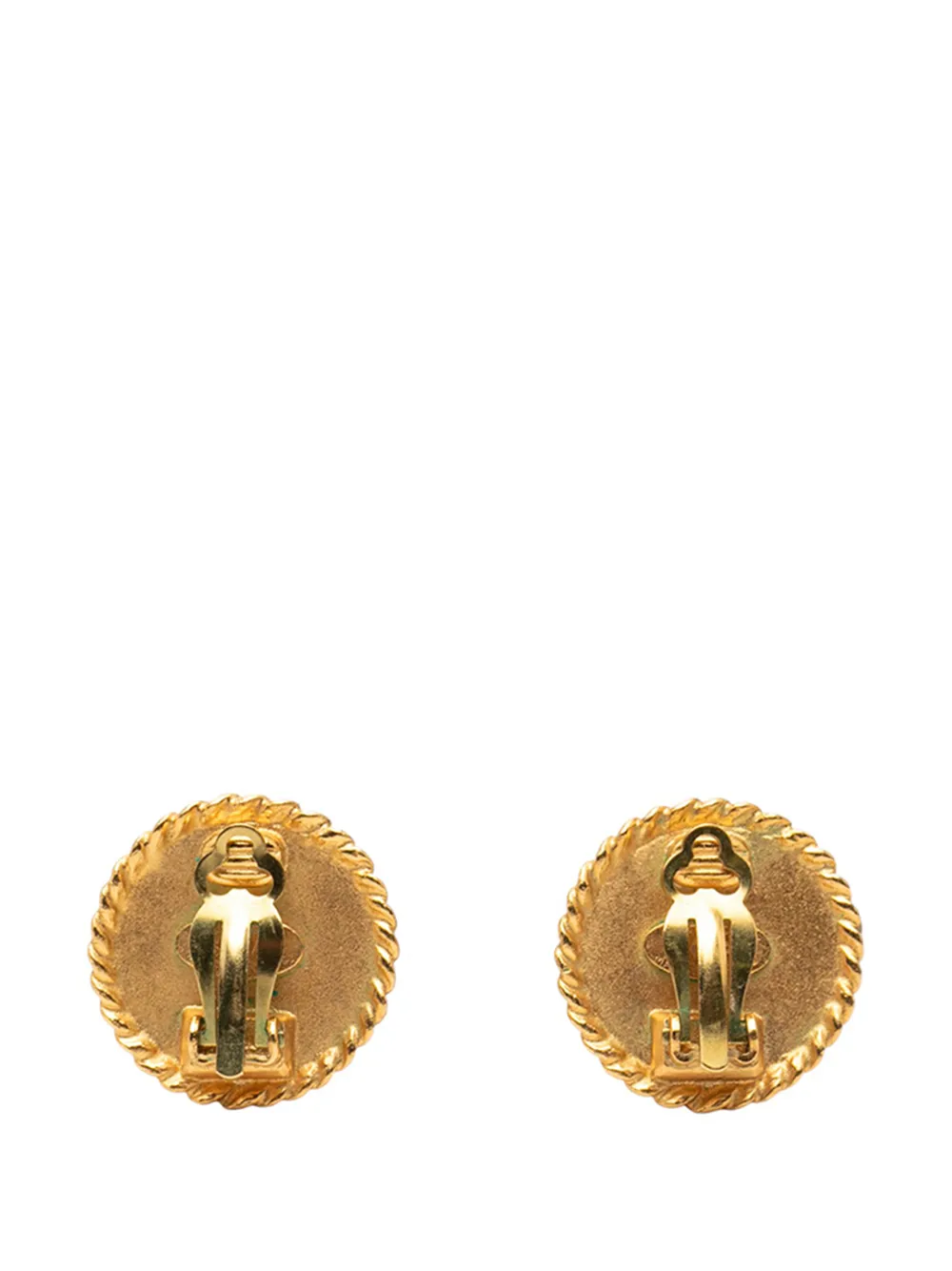 1995 Cc Gold Plated And Enamel Round Clip On Earrings Costume Earrings
