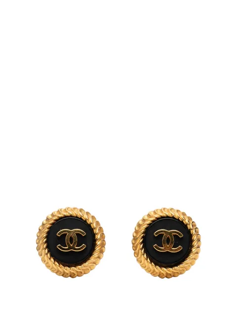 CHANEL Pre-Owned 1995 CC Gold Plated and Enamel Round Clip on Earrings costume earrings