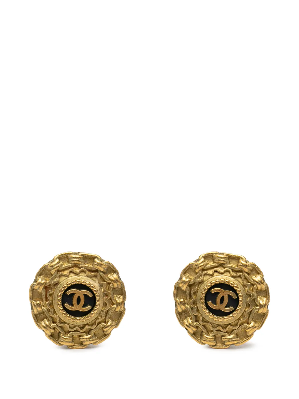 CHANEL Pre-Owned 1994 CC Gold Plated Enamel Round Clip On Earrings costume earrings - Nero