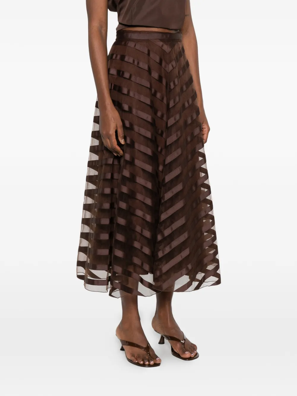  P.a.r.o.s.h. Ribbon Panel Midi Skirt - Brown 