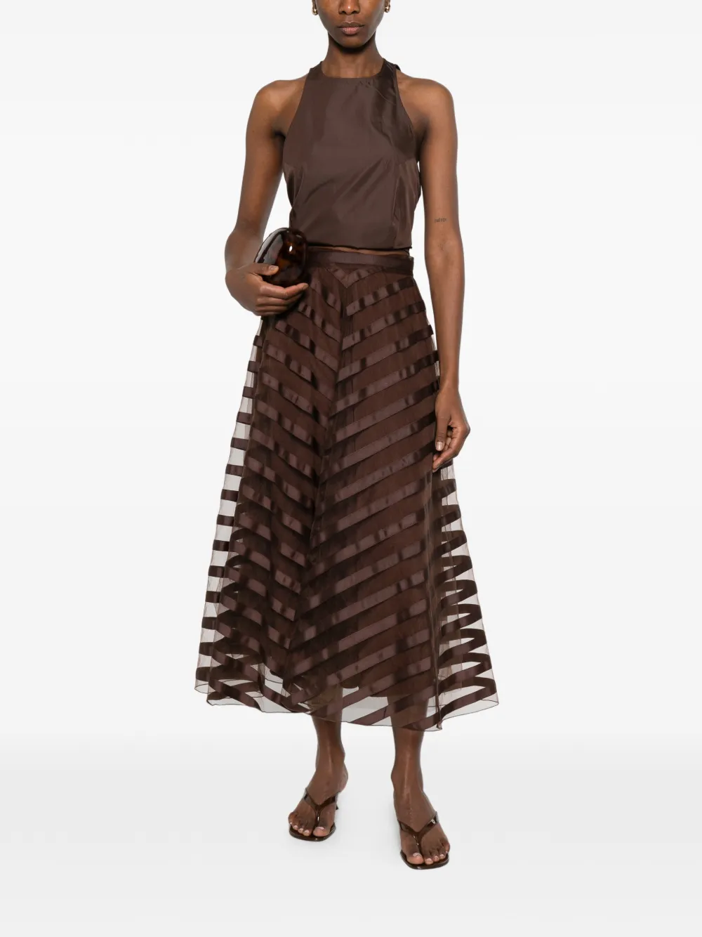  P.a.r.o.s.h. Ribbon Panel Midi Skirt - Brown 