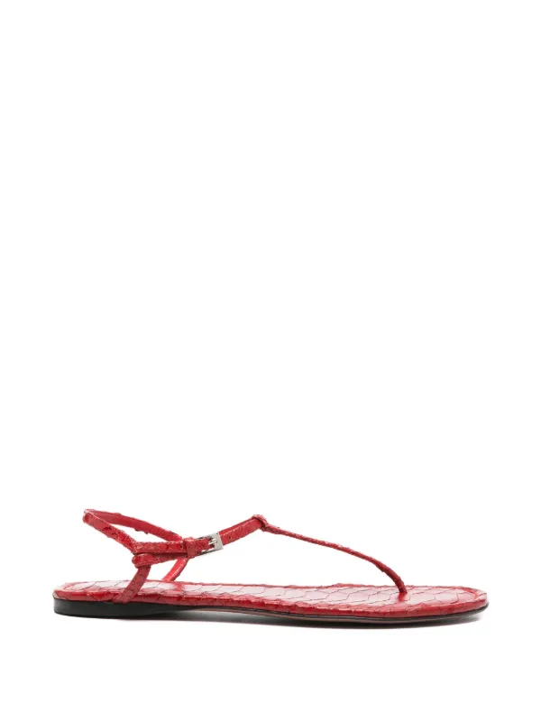 Paris Texas Snake-embossed Leather Sandals in Red