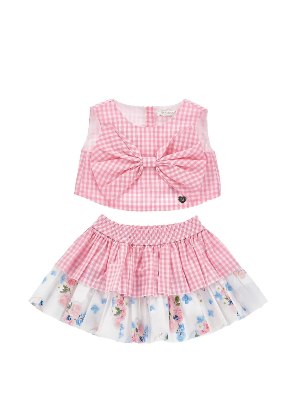 Monnalisa gingham bow-detail top and skirt set - Rosa