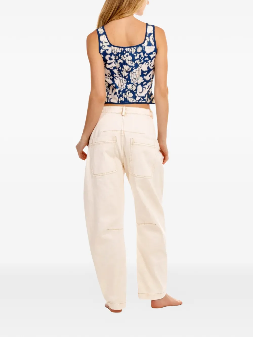 Agua By Agua Bendita Fallon gerafelde jeans met geborduurde bloemen Beige