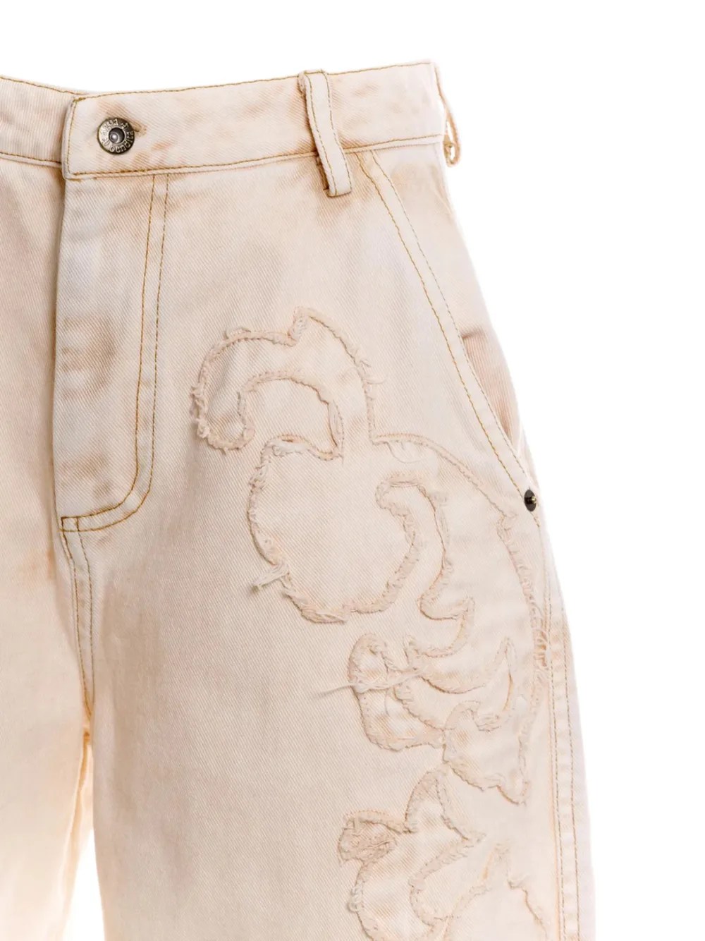 Agua By Agua Bendita Fallon gerafelde jeans met geborduurde bloemen Beige