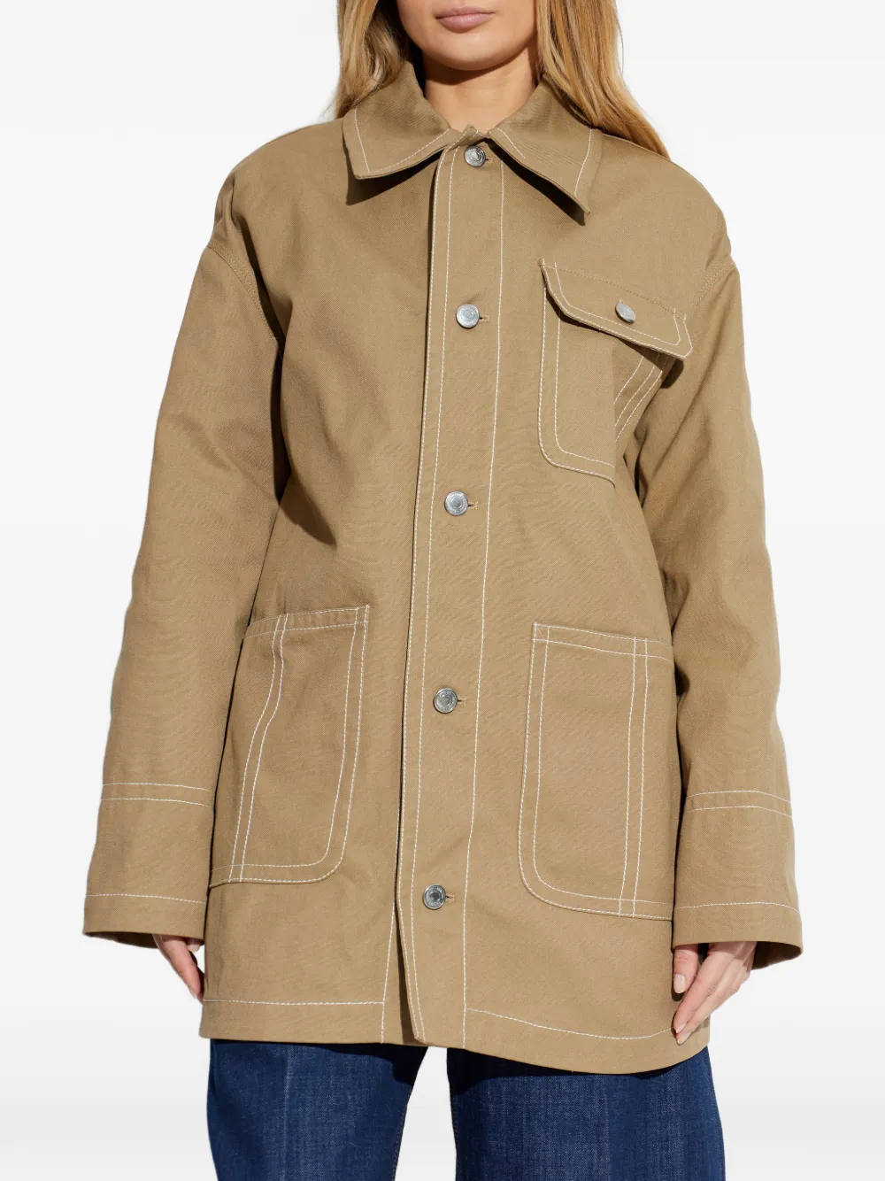 AMI Paris Shirtjack met contrasterend stiksel Beige