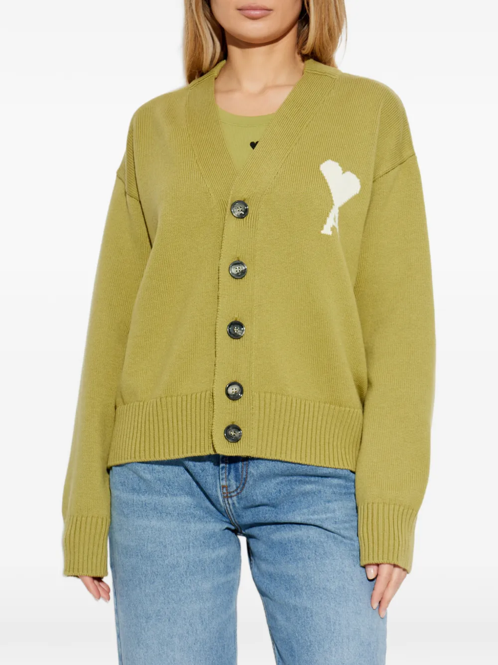  Ami Paris Ami De Coeur Cardigan - Green 