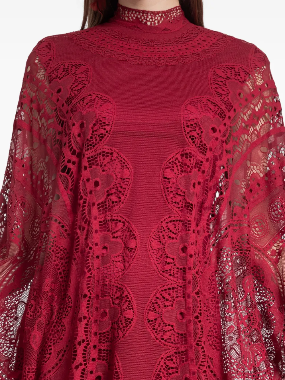 Gemy Maalouf Kanten midi-tuniek met hoge hals Rood