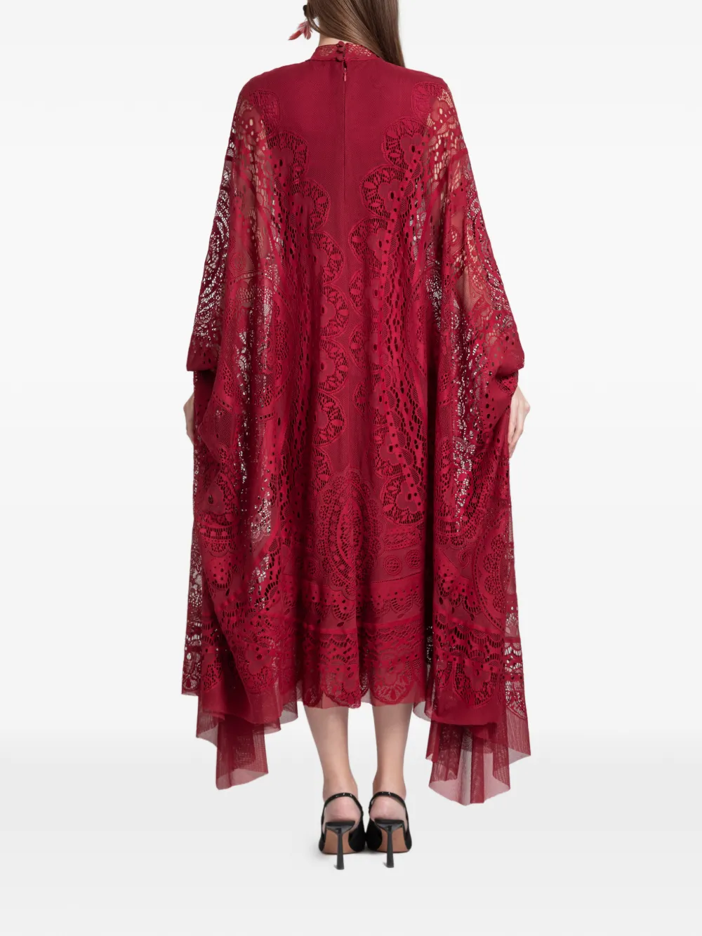 Gemy Maalouf Kanten midi-tuniek met hoge hals Rood