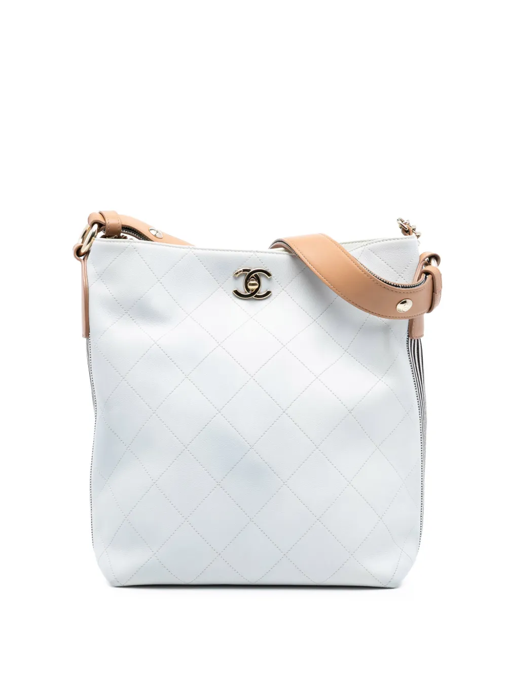 CHANEL Pre-Owned 2019 Large Stitched Calfskin Button Up hobo bag - Bianco