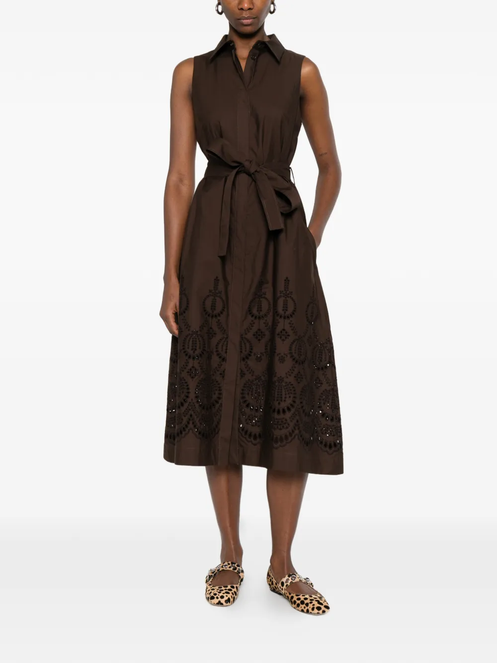  P.a.r.o.s.h. Collar Embellished Midi Dress - Brown 