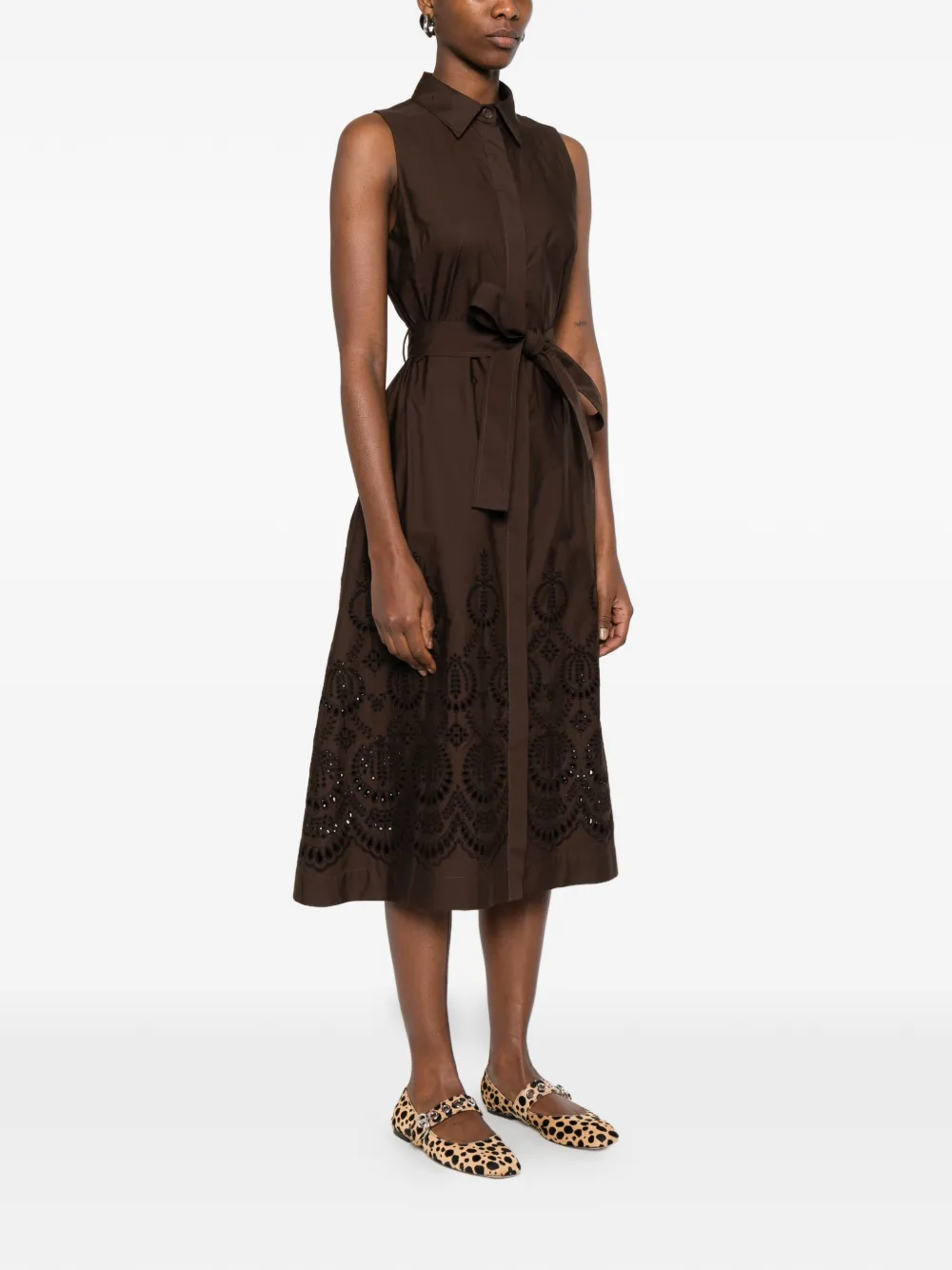  P.a.r.o.s.h. Collar Embellished Midi Dress - Brown 