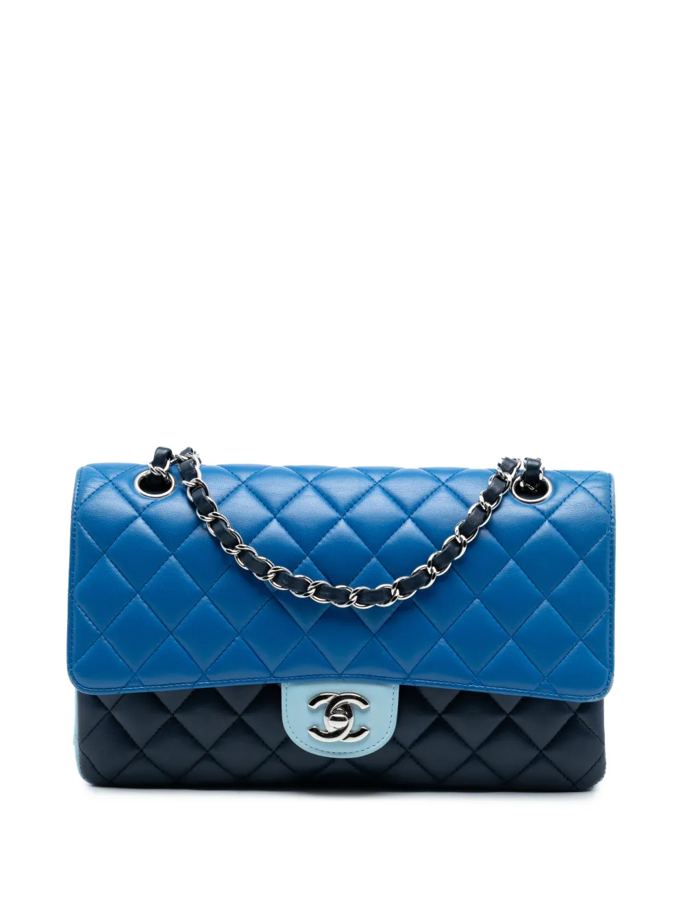 CHANEL Pre-Owned 2016-2017 Medium Classic Tricolor Lambskin Double Flap shoulder bag - Blu