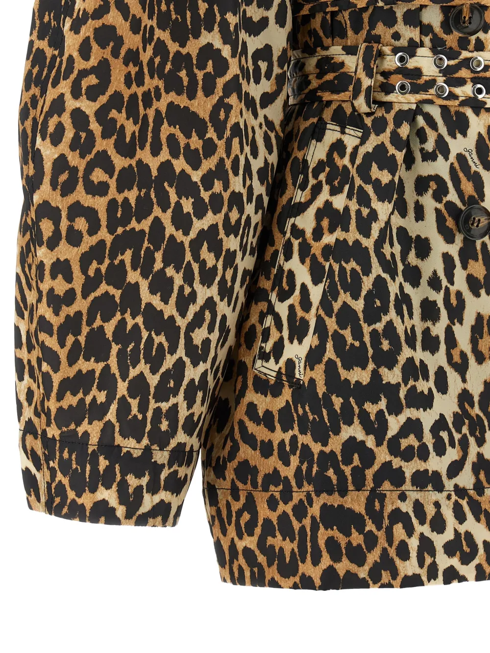 GANNI Trenchcoat met ruches en luipaardprint Bruin